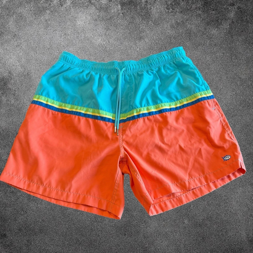 Southern Tide Swim Trunks Mens XL Colorblock Teal Orange Skipjack Preppy Beach